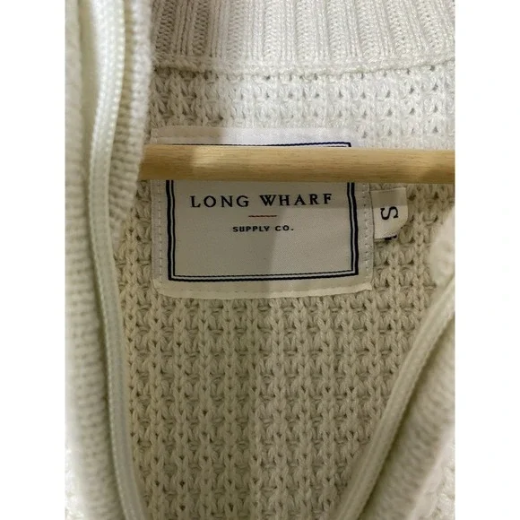 Long Wharf Supply Co. Waffle Knit Fishermans Quarter Zip Sweater Mens SMALL - Picture 3 of 4